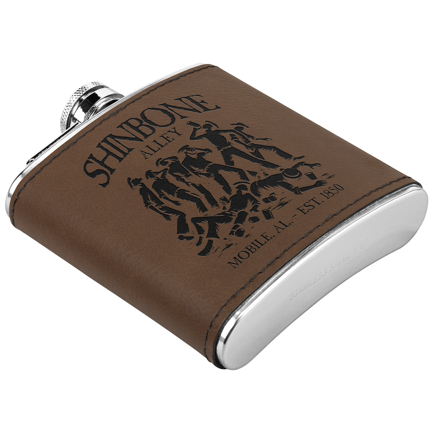 Shinbone_Alley_Flask_Dk_Brown_Angle_Mockup.png